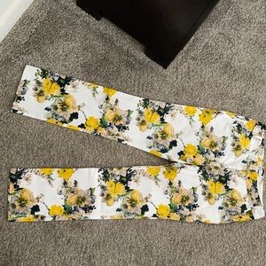 White and Yellow flower long work pants